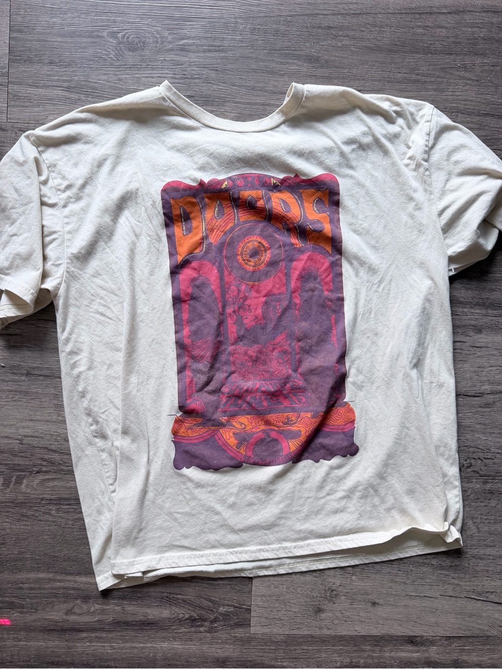 Men's Graphic The Doors Short-Sleeve Tee in White with Red/Purple Print